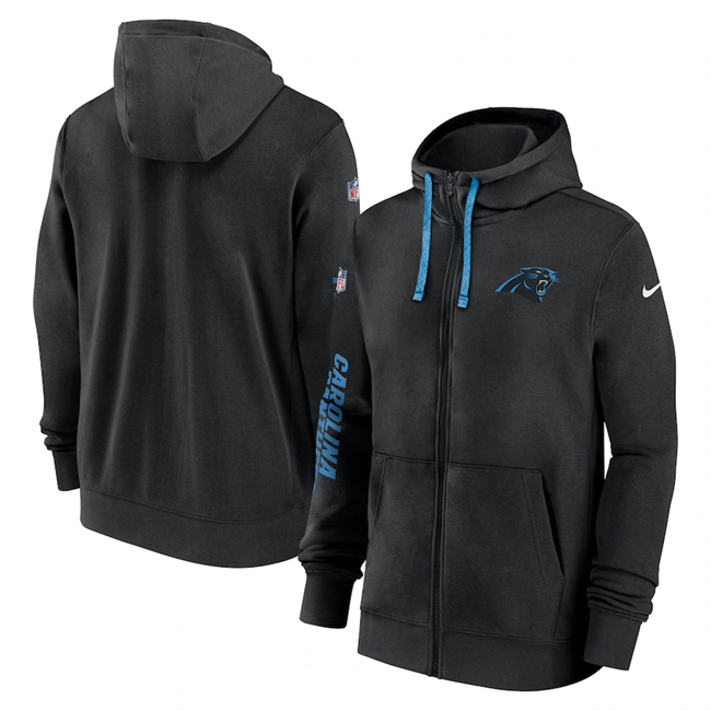 Men's Carolina Panthers Black 2024 Team Full-Zip Hoodie - Click Image to Close